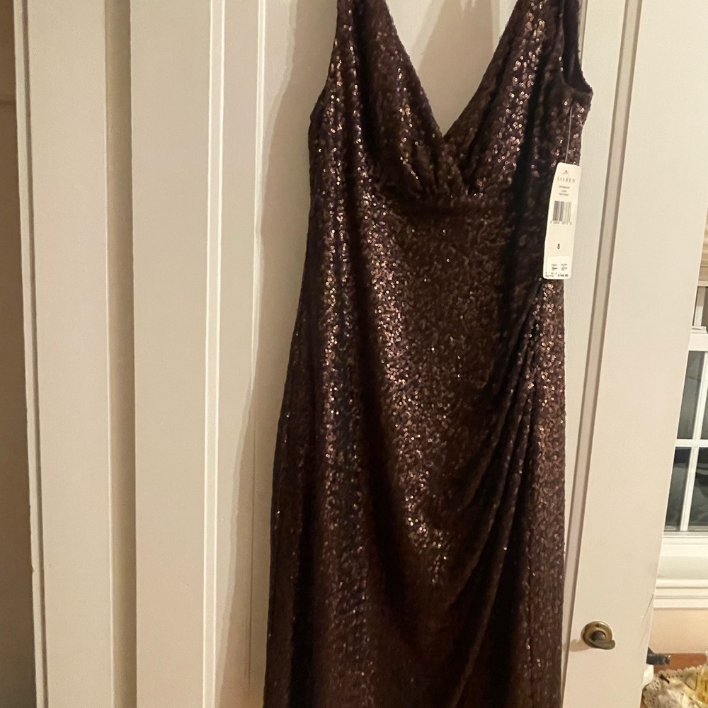 NWT Ralph Lauren Brown Sequin Cocktail Dress